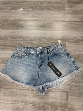 Madden Girl Light Wash Frayed Hem Denim Shorts M